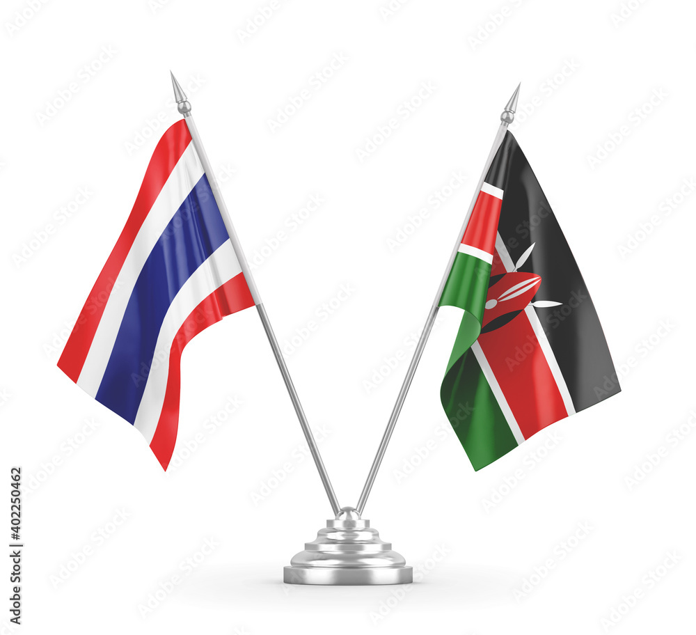 Kenya and Thailand table flags isolated on white 3D rendering