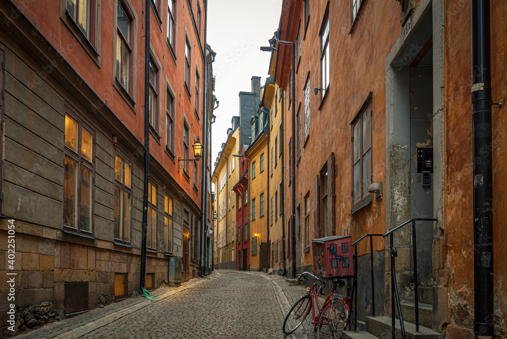 Cosy streets and squares in Stockholm city in Sweden
