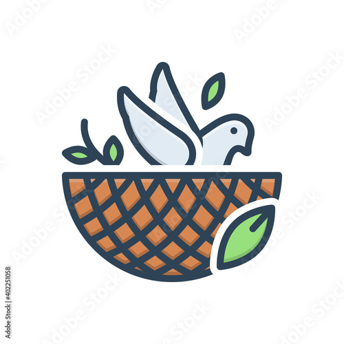 Color illustration icon for bird in nest