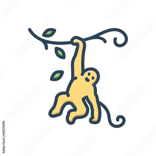 Color illustration icon for monkey on tree