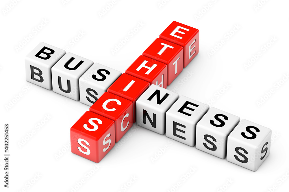 Business Ethics Sign as Crossword Cube Blocks. 3d Rendering Business Ethics Sign as Crossword Cube Blocks. 3d Rendering