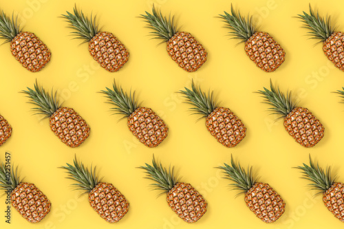 Fresh Ripe Tropical Healthy Nutrition Pineapple Fruits Background Texture. 3d Rendering
