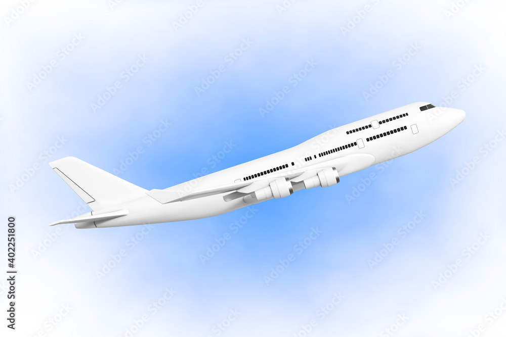 White Jet Passengers Airplane. 3d Rendering