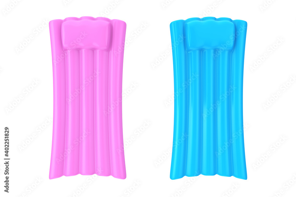 Pink and Blue Air Pool Matress Water Couch Bed. 3d Rendering