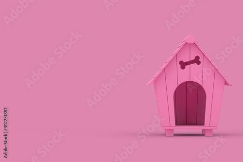 Pink Cartoon Dog House in Duotone Style. 3d Rendering