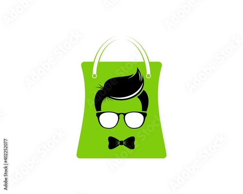 Shopping paper bag with geek face inside