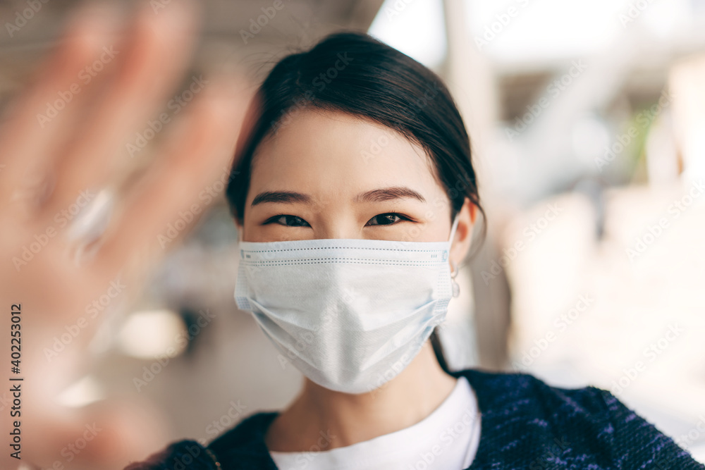 Selfie young adult business asian working woman wear face mask for protect virus corona or covid19. Selfie young adult business asian working woman wear face mask for protect virus corona or covid19.