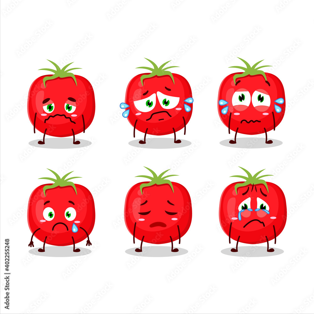 Tomato cartoon in character with sad expression