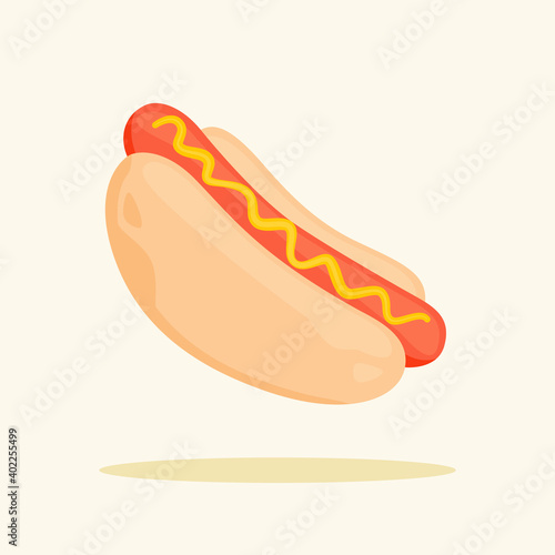 hot dog sausage grill bread fast food menu white isolated background with flat color style
