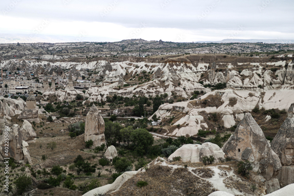 Incredible volcanic landscape and Cave houses in Cappadocia,  Goreme, Turkey
