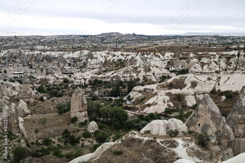 Incredible volcanic landscape and Cave houses in Cappadocia, Goreme, Turkey