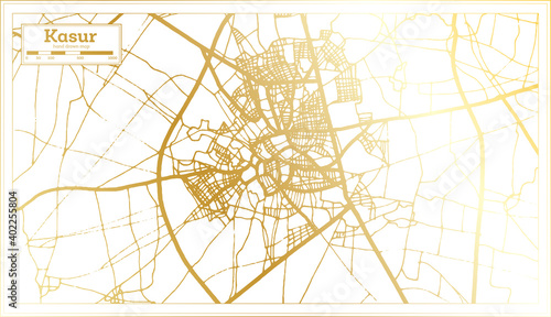 Kasur Pakistan City Map in Retro Style in Golden Color. Outline Map.