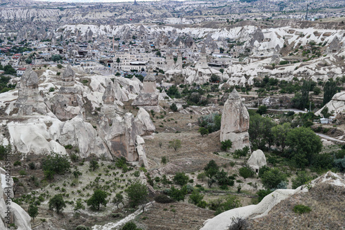 Incredible volcanic landscape and Cave houses in Cappadocia, Goreme, Turkey