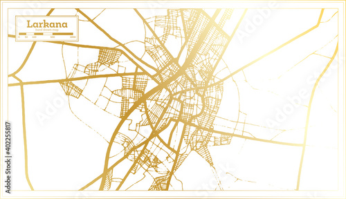 Larkana Pakistan City Map in Retro Style in Golden Color. Outline Map.