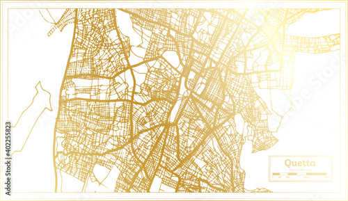 Quetta Pakistan City Map in Retro Style in Golden Color. Outline Map.