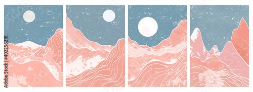 set of Mid century modern minimalist art print. Abstract mountain contemporary aesthetic backgrounds landscapes. vector illustrations