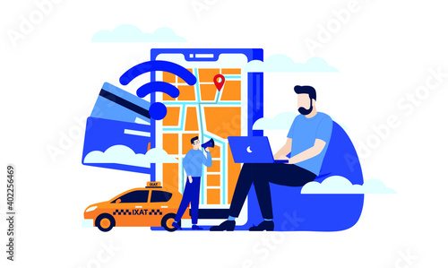 online taxi mini people flat illustration