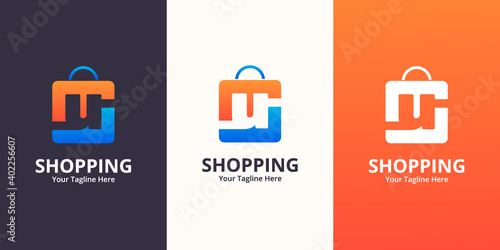 Initial  u Shop Logo designs Template. Illustration vector graphic of  letter and shop bag combination logo design concept. Perfect for Ecommerce,sale, discount or store web element. Company emblem