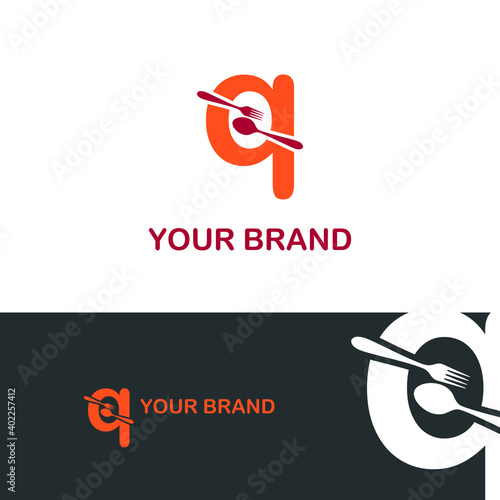 Initial letter q with spoon and fork for restaurant, catering, canteen, kitchen, cook logo design vector concept
