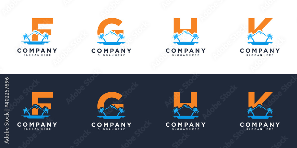 Letter f g h and k with abstract beach logo template