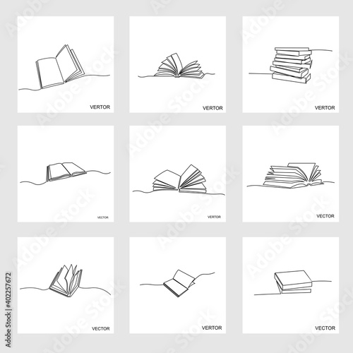 Vector design.Continuous one line drawing open book with flying pages. Vector illustration education supplies back to school theme.