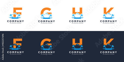 Letter f g h and k with abstract beach logo template