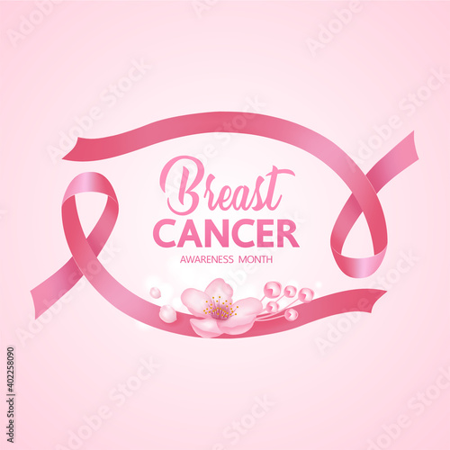 Pink ribbon on pink background of breast cancer awareness vector illustration.