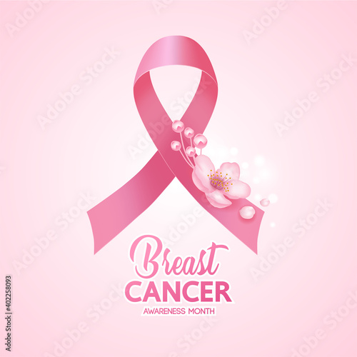 Pink ribbon on pink background of breast cancer awareness vector illustration.