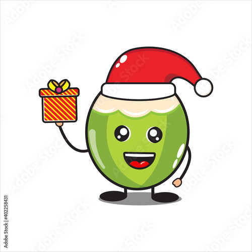 coconut mascot on christmas day,cute coconut mascot on white background
