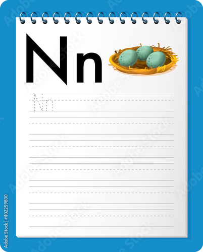 Alphabet tracing worksheet with letter N and n