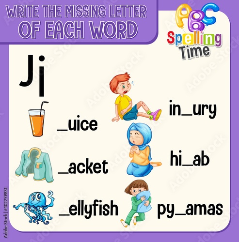 Fill the missing letter of each word worksheet for children