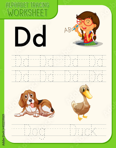 Alphabet tracing worksheet with letter and vocabulary