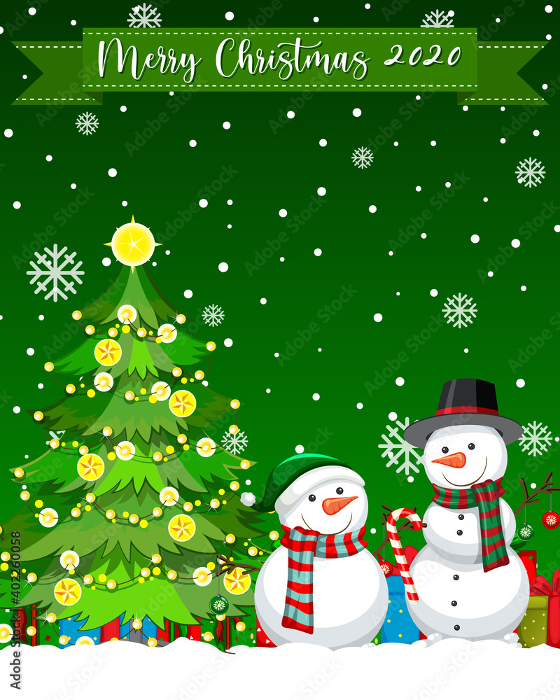 Merry Christmas 2020 font logo with snowman cartoon character Merry Christmas 2020 font logo with snowman cartoon character