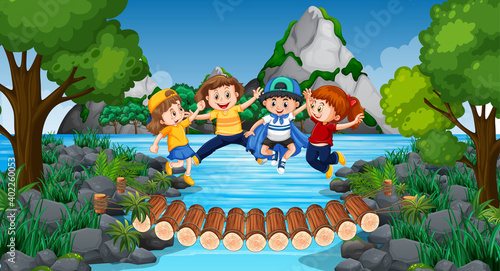 Children at ourdoor nature background