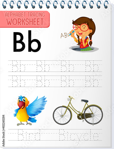 Alphabet tracing worksheet with letter and vocabulary