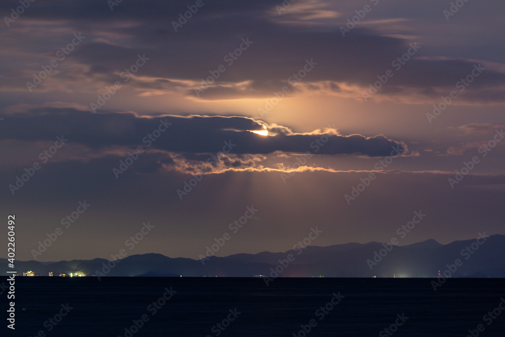 風景素材 琵琶湖の月夜 満月 風景素材 琵琶湖の月夜 満月