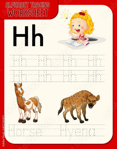 Alphabet tracing worksheet with letter and vocabulary