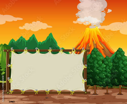 Blank banner on prehistoric scene background