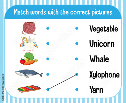 Word to picture matching worksheet for children