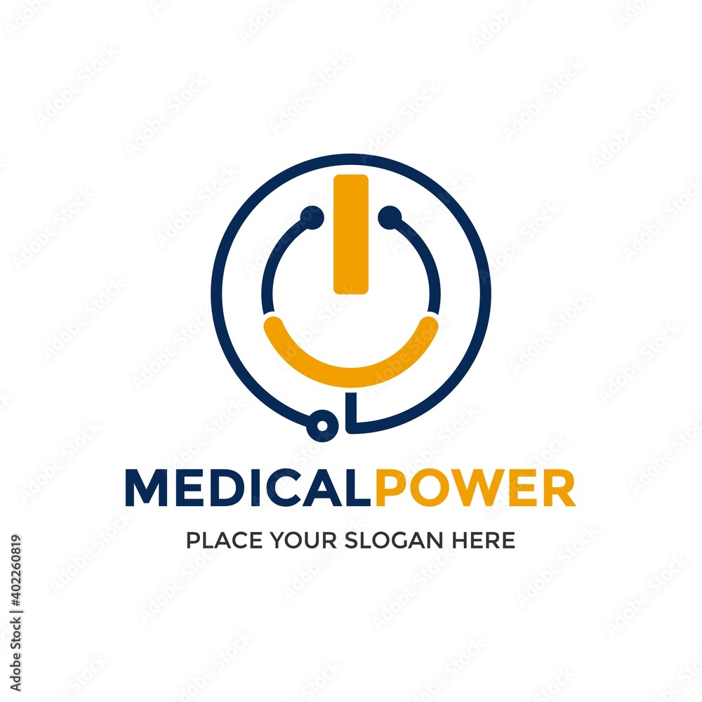Medical power vector logo template. This design use stethoscope symbol. Suitable for technology. Medical power vector logo template. This design use stethoscope symbol. Suitable for technology.