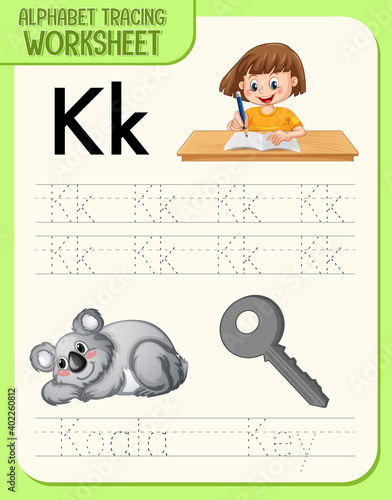 Alphabet tracing worksheet with letter and vocabulary