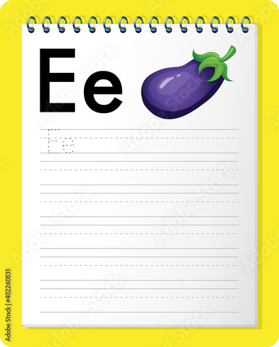 Alphabet tracing worksheet with letter E and e