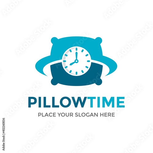 Pillow time vector logo template. This design use clock symbol. Suitable for sleep.