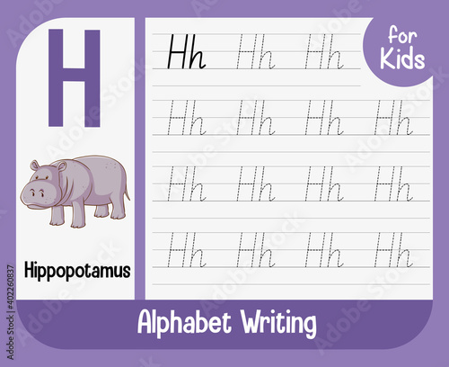 Alphabet tracing worksheet with letter and vocabulary