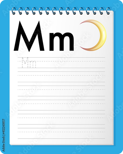 Alphabet tracing worksheet with letter M and m