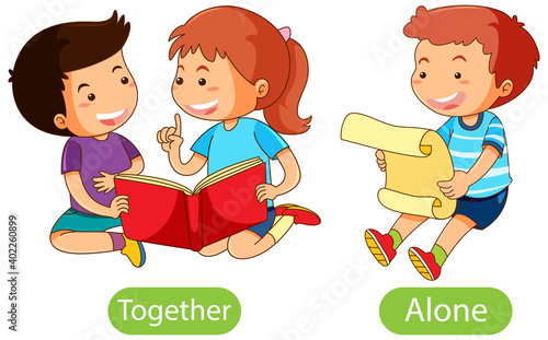 Opposite words with together and alone