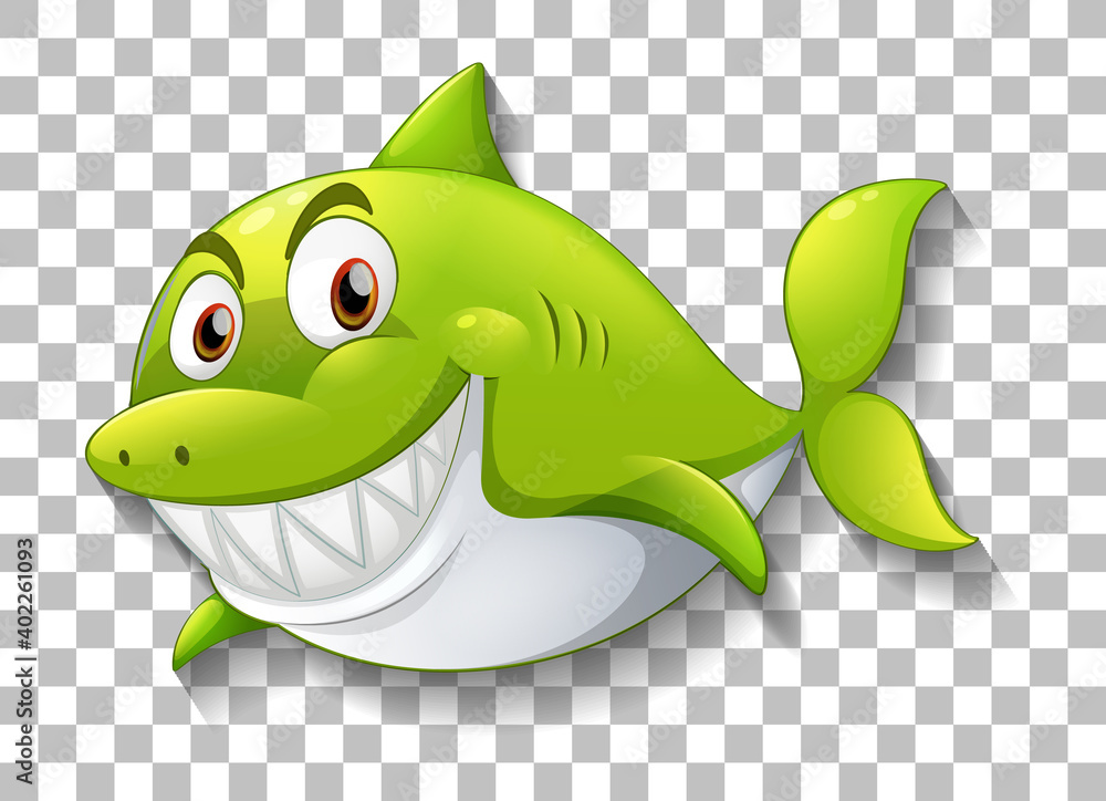 Fototapeta premium Shark smiling cartoon character on transparent background
