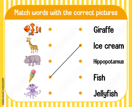 Word to picture matching worksheet for children