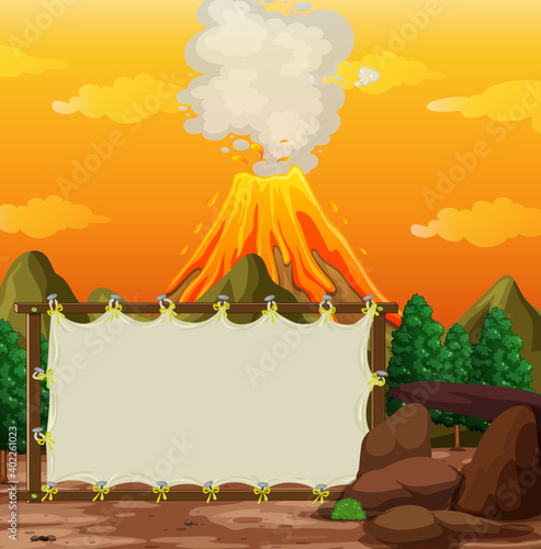 Blank banner on prehistoric scene background