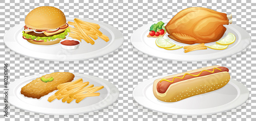 Set of fast food on transparent background